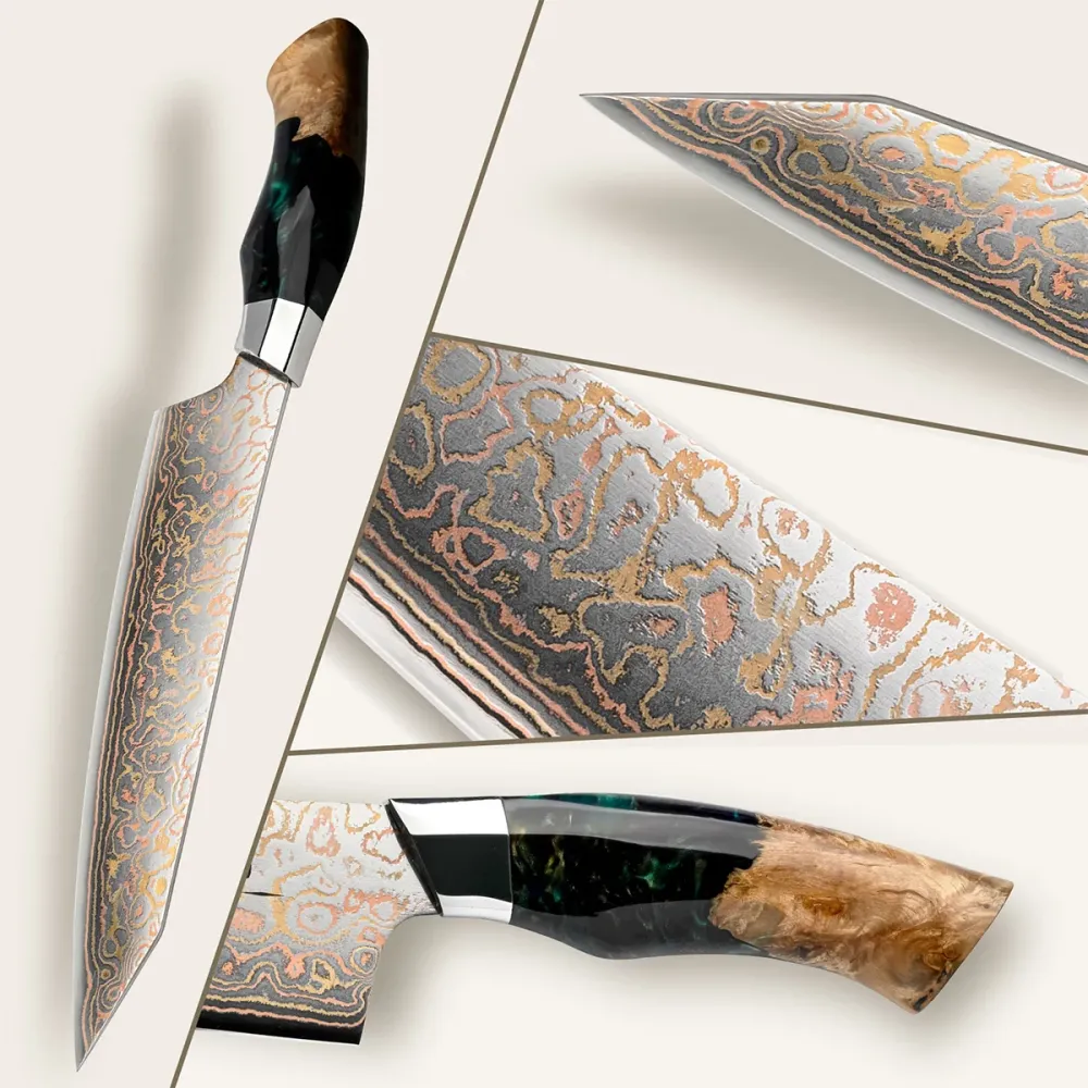 Série Venus | Coltello da Chef Rame Damasco 8" + Porta-coltelli magnetico