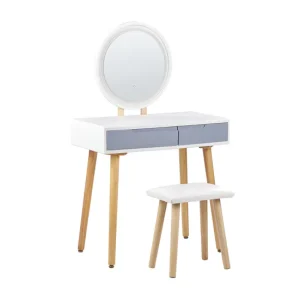 Tocador LED blanco/gris/madera clara 80 x 40 cm JOSSELIN