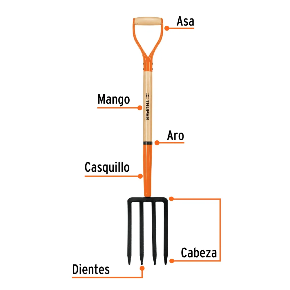 Material de Alta Durabilidad Bieldo para jardín, 4 dientes, puño metálico, mango 30"