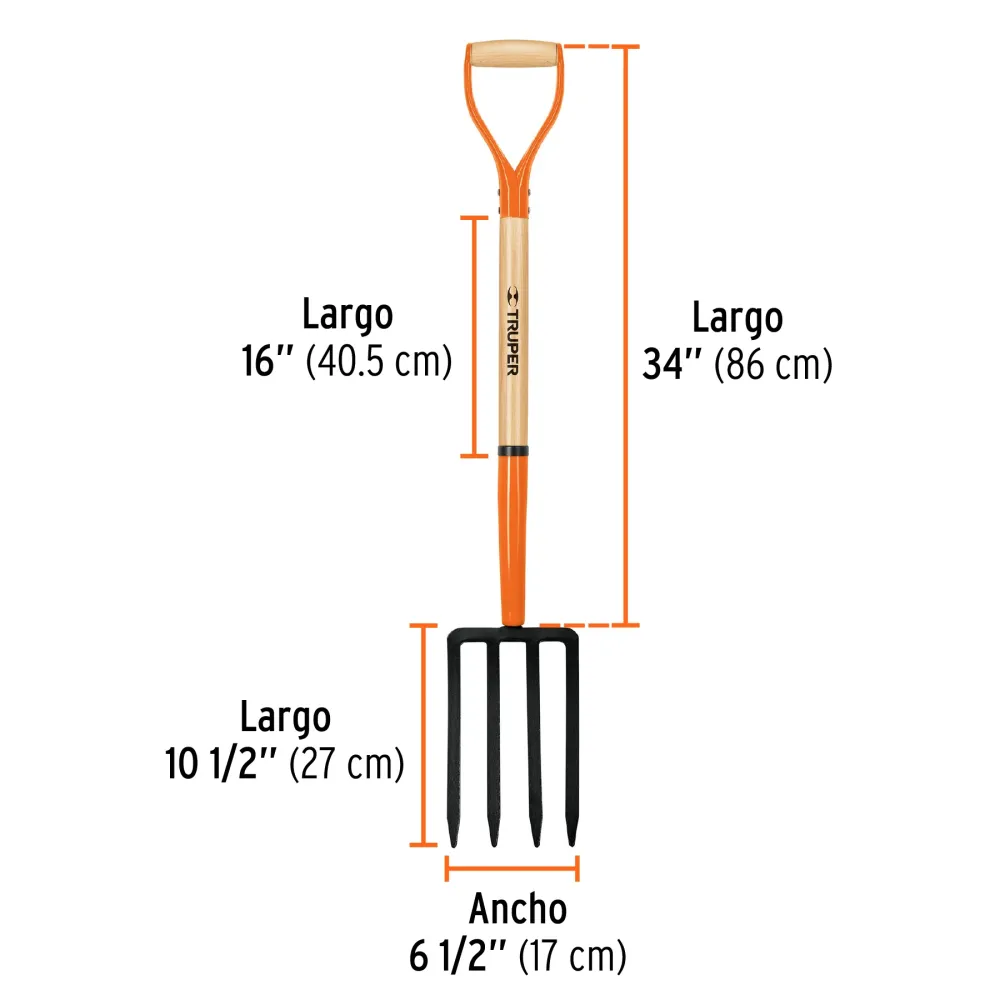 Material de Alta Durabilidad Bieldo para jardín, 4 dientes, puño metálico, mango 30"