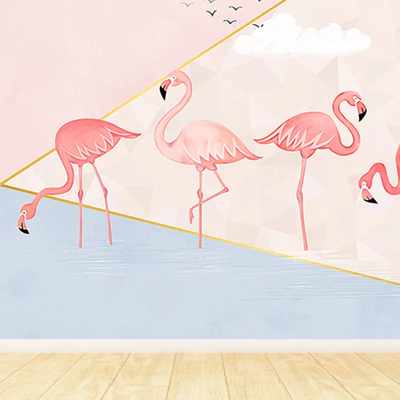Mural de pared Greater Flamingo Revestimiento de paredes contemporáneo de tejido no tejido en color pastel de 2 cm de Espe...