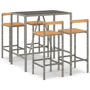 Mesa bar y taburetes jardin 5 piezas madera acacia ratán pe negro longitud mesa 110 cm Dimensiones 150x90x75 cm