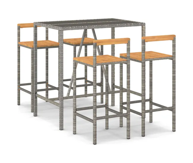 Mesa bar y taburetes jardin 5 piezas madera acacia ratán pe negro longitud mesa 110 cm Dimensiones 150x90x75 cm