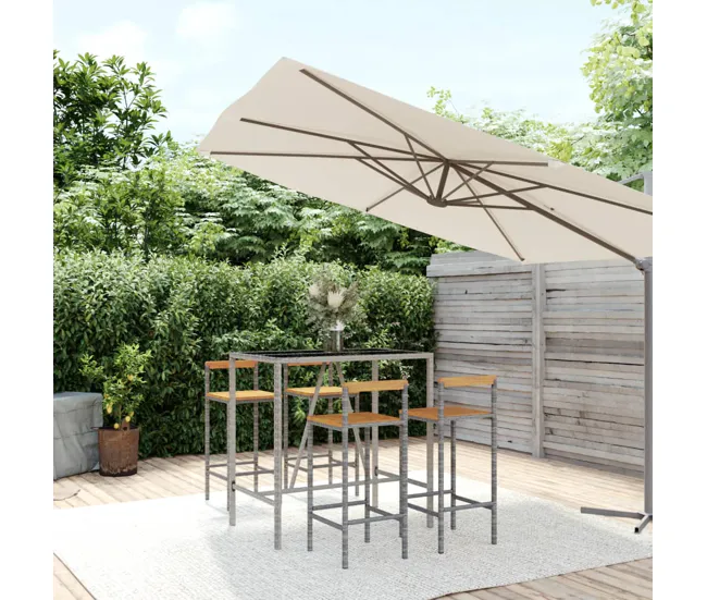 Mesa bar y taburetes jardin 5 piezas madera acacia ratán pe negro longitud mesa 110 cm Dimensiones 150x90x75 cm