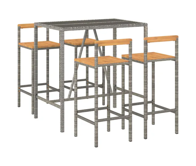 Mesa bar y taburetes jardin 5 piezas madera acacia ratán pe negro longitud mesa 110 cm Dimensiones 150x90x75 cm