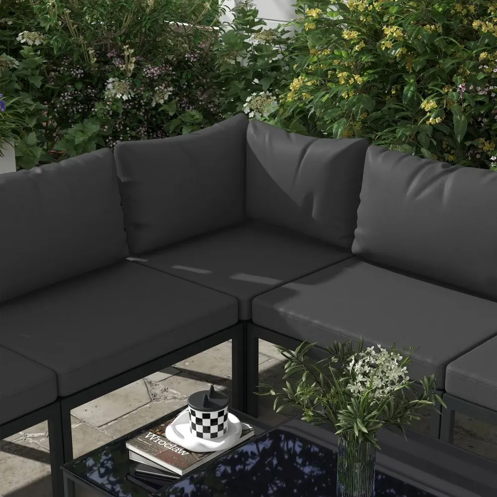 Conjunto de jardín Borla Outsunny 5 módulos + 2 mesas de centro gris Material WPC