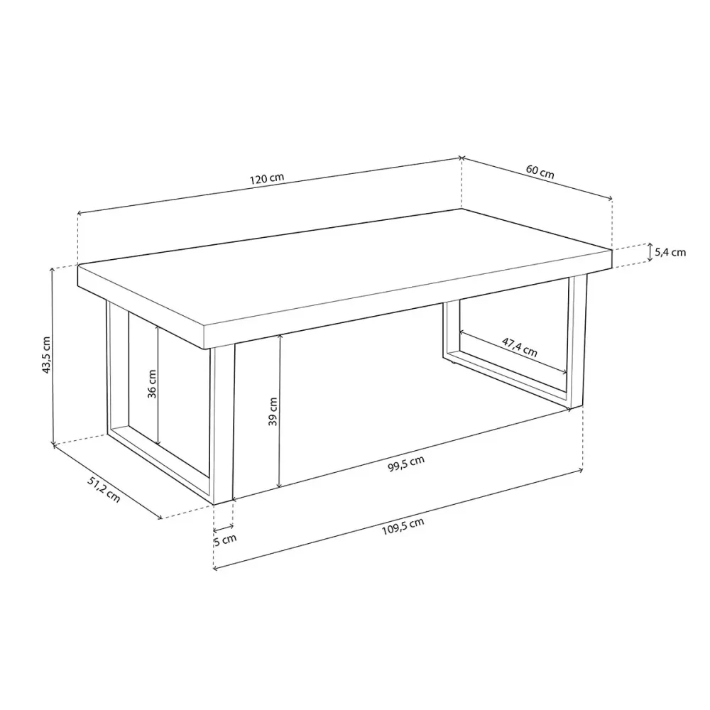 Mesa de centro Auténtico diseño nórdico 43,5x120x60 cm
