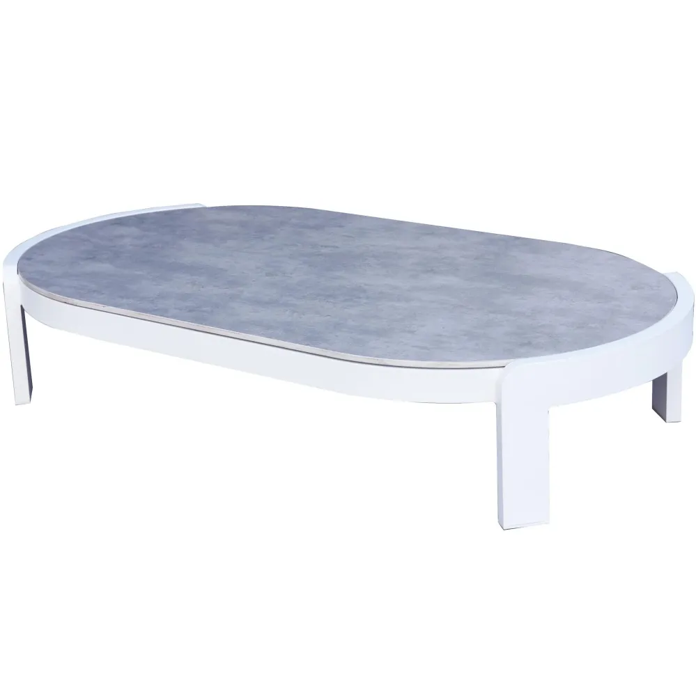 Mesa de centro Babylon aluminio blanco y top cerámico gris moteado Material WPC