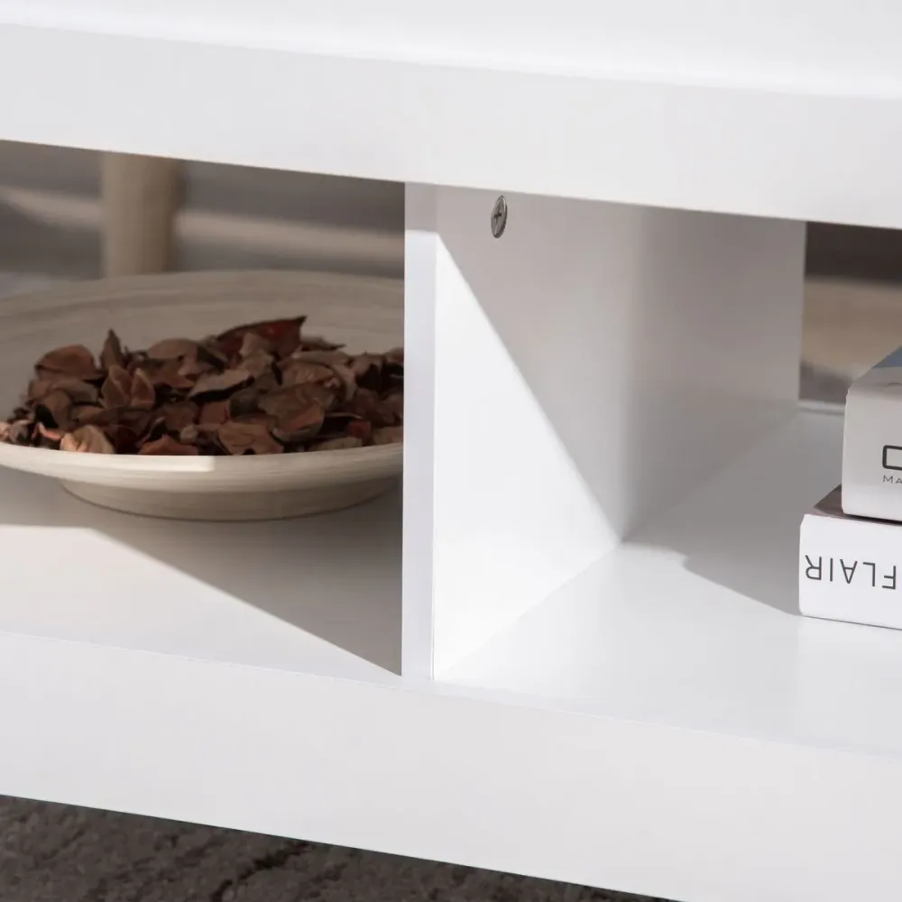 Mesa de centro elevable Homcom Zeus cajón + 2 compartimentos abiertos blanco 62,5x71x105 cm