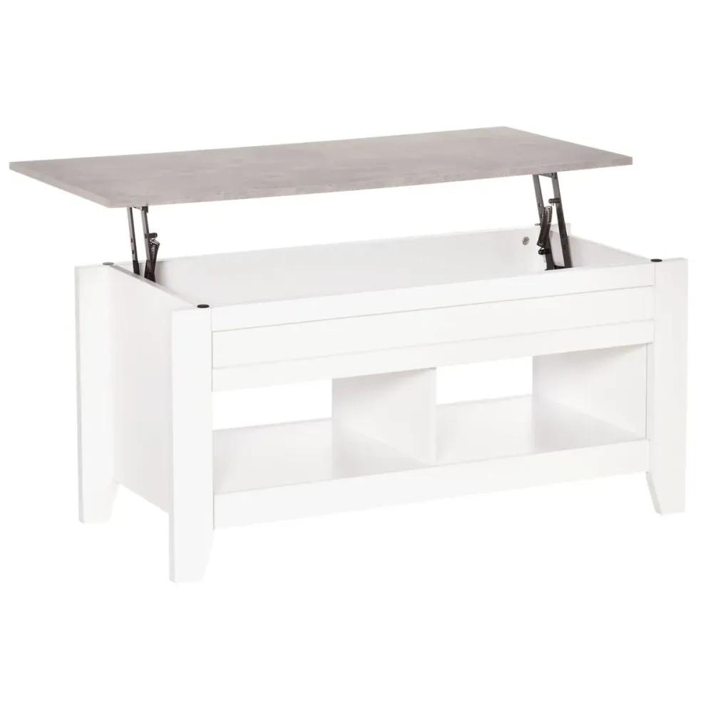 Mesa de centro elevable Homcom Zeus cajón + 2 compartimentos abiertos blanco 62,5x71x105 cm