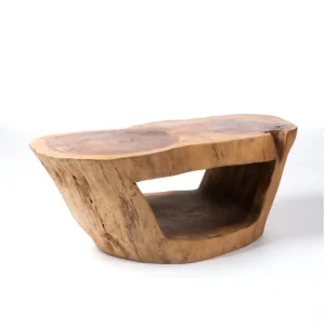 Mesa de Centro de madera maciza original de samán Ramboe tronco rustico ovalada, hecha mano con acabado natural, disponibl...