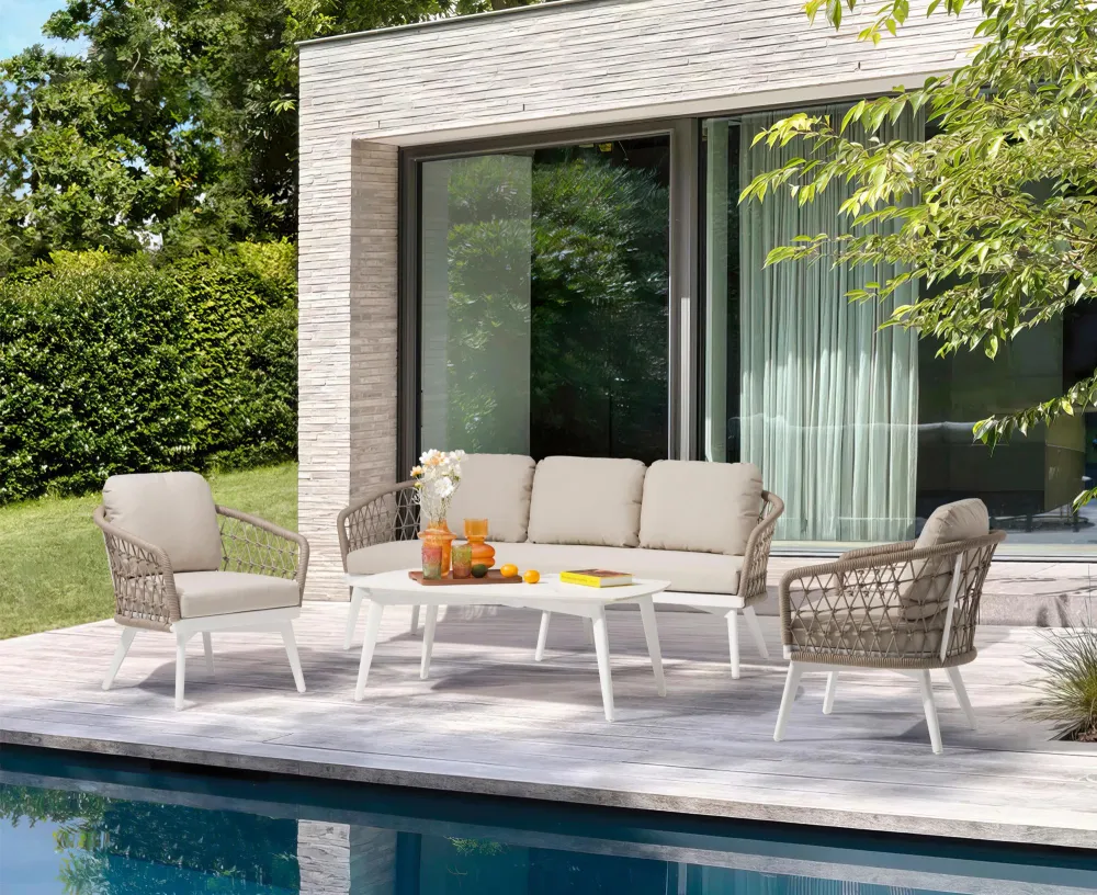 Mesa de centro Nelayan 120x70 aluminio blanco top mesa porcelánico blanco Material WPC