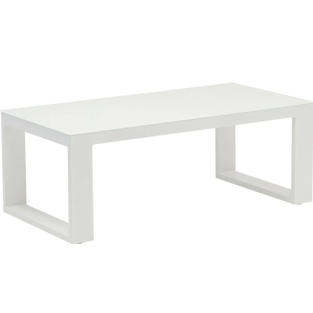 Mesa de centro Niland aluminio y cristal blanco con 4 Sillas Incluidas