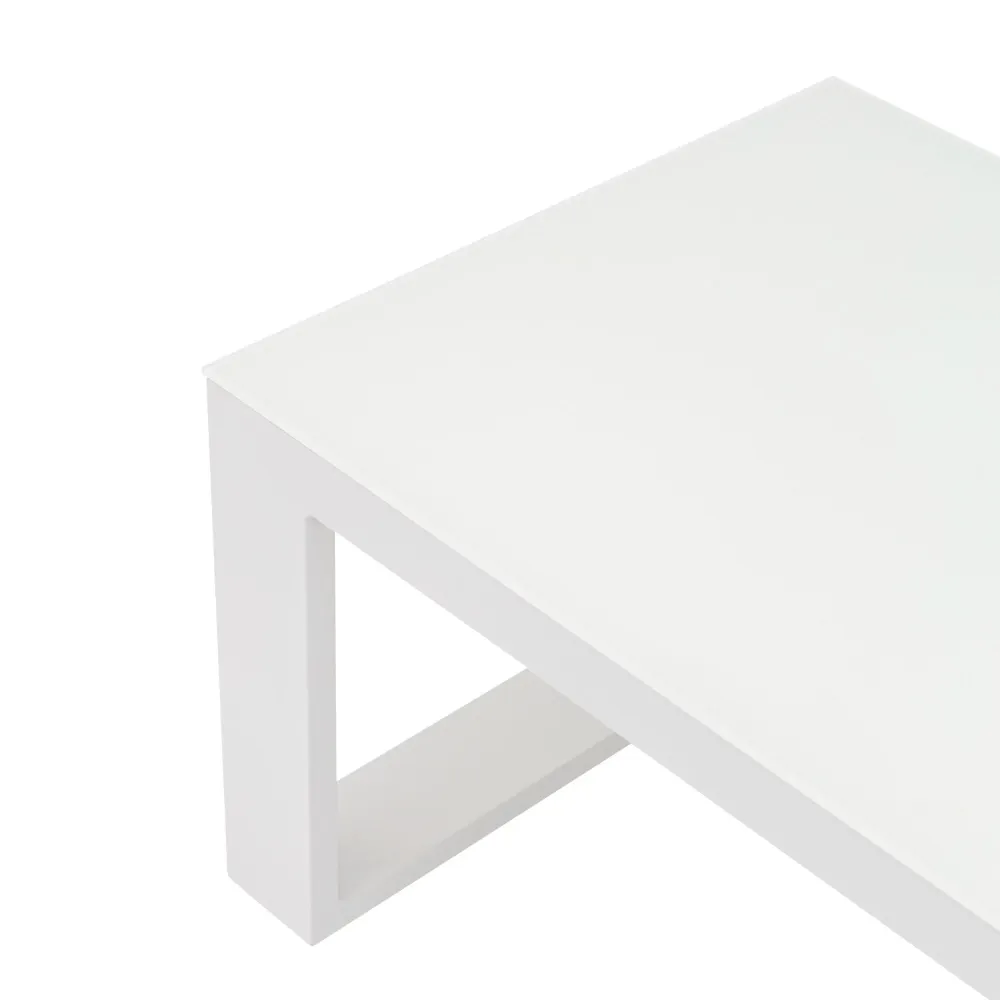 Mesa de centro Niland aluminio y cristal blanco con 4 Sillas Incluidas