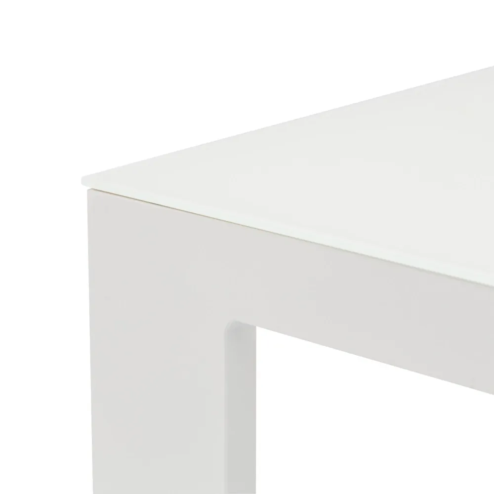 Mesa de centro Niland aluminio y cristal blanco con 4 Sillas Incluidas