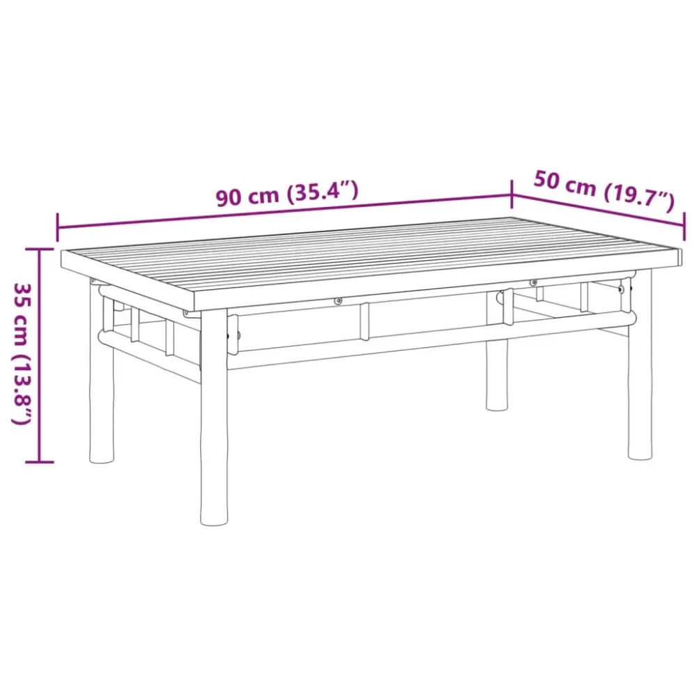 Mesa de Jardín Mesa de centro Canarias para exterior bambú 35x90x50 cm