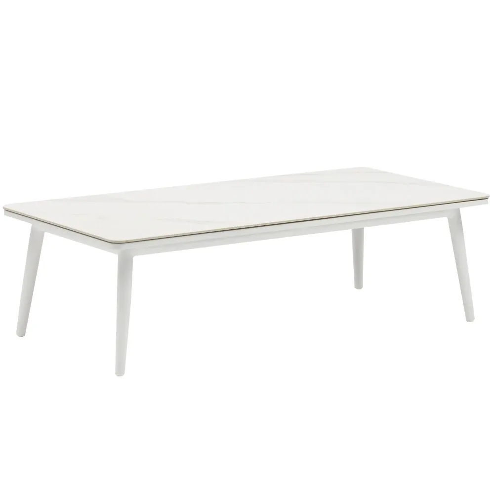 Mesa de Ratán Mesa de centro Irvine 120x60cm aluminio blanco top porcelánico blanco