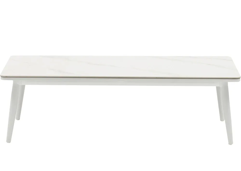 Mesa de Ratán Mesa de centro Irvine 120x60cm aluminio blanco top porcelánico blanco