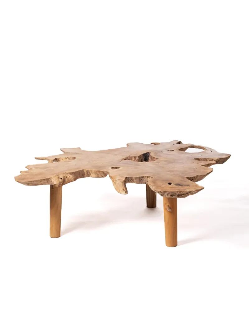 Mesa de Ratán Mesa de centro de madera maciza natural de teca Taipa tronco rustico, hecha mano con acabado puro y patas de...