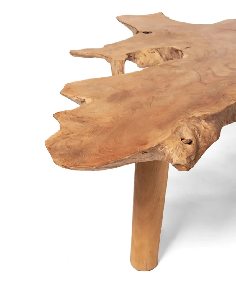 Mesa de Ratán Mesa de centro de madera maciza natural de teca Taipa tronco rustico, hecha mano con acabado puro y patas de...