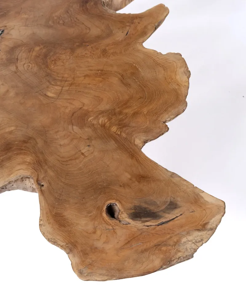 Mesa de Ratán Mesa de centro de madera maciza natural de teca Taipa tronco rustico, hecha mano con acabado puro y patas de...