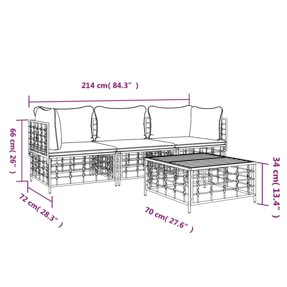 Plegable y Portátil Conjunto de jardín Mosc 4 piezas con mesa de centro