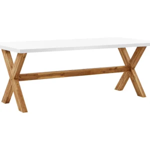 Premium de Aluminio Mesa de jardín de cemento reforzado blanco/madera clara 200 x 100 cm OLBIA