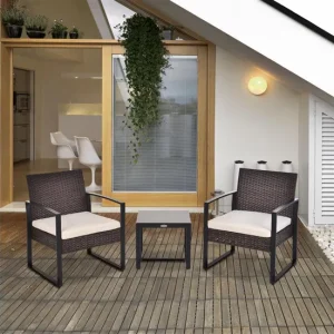 Premium de Aluminio Outsunny Conjunto de Mesa y Sillas de Jardín para Exterior Juego de 3 Piezas Sillas y Mesa de Ratán Co...