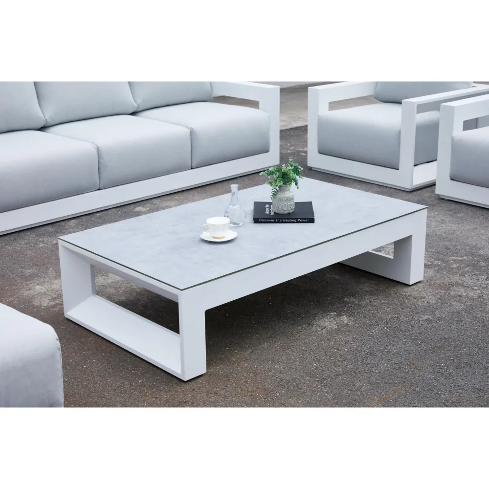 Resistente la Intemperie Mesa de centro Onix aluminio blanco cristal cerámico gris preciso
