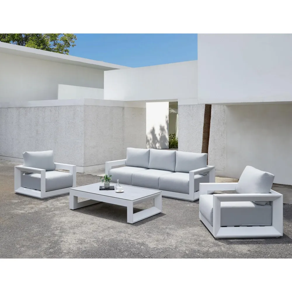 Resistente la Intemperie Mesa de centro Onix aluminio blanco cristal cerámico gris preciso