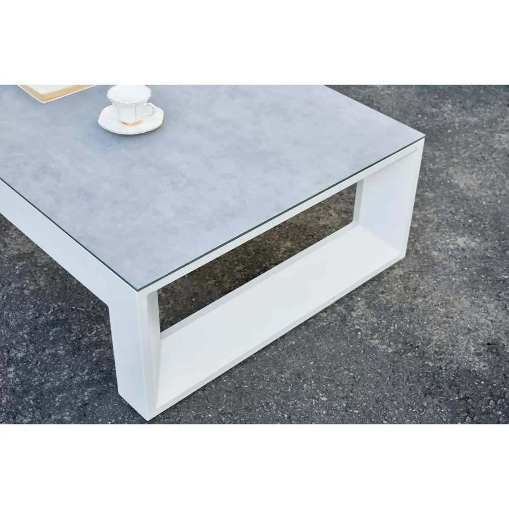 Resistente la Intemperie Mesa de centro Onix aluminio blanco cristal cerámico gris preciso