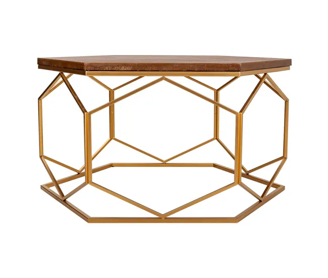 Set mesa de centro y 4 taburetes de acero dorado