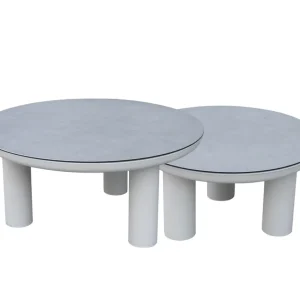 Set de 2 mesas de centro Attica aluminio blanco top cristal cerámico gris Resistente las Manchas