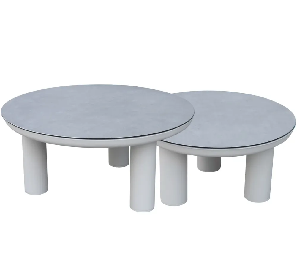 Set de 2 mesas de centro Attica aluminio blanco top cristal cerámico gris Resistente las Manchas