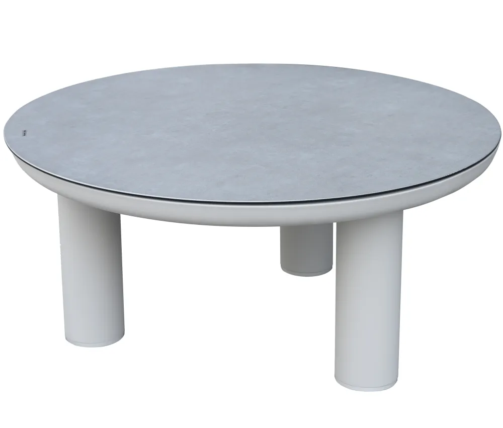 Set de 2 mesas de centro Attica aluminio blanco top cristal cerámico gris Resistente las Manchas