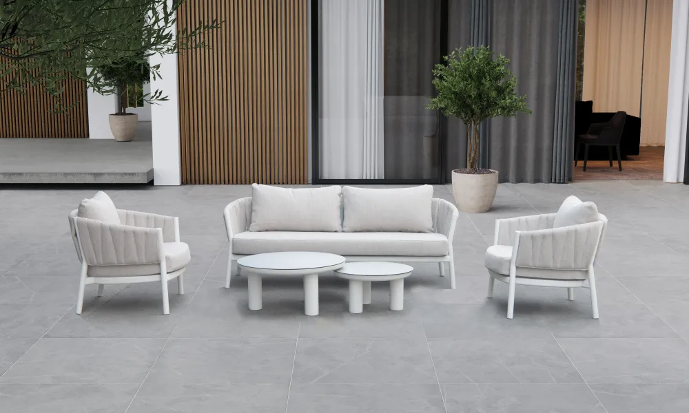 Set de 2 mesas de centro Attica aluminio blanco top cristal cerámico gris Resistente las Manchas