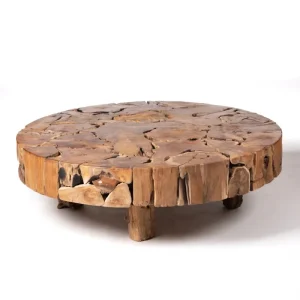 ULTIMA UNIDAD DISPONIBLE! Mesa de centro de madera maciza natural de teca Celebes tronco rustico, creado mano con acabado...
