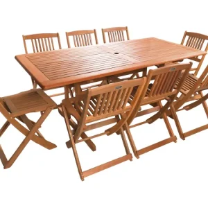 Comedor/salón de jardín en madera exótica hong kong - mesa plegable + 8 sil para Jardín y Terraza