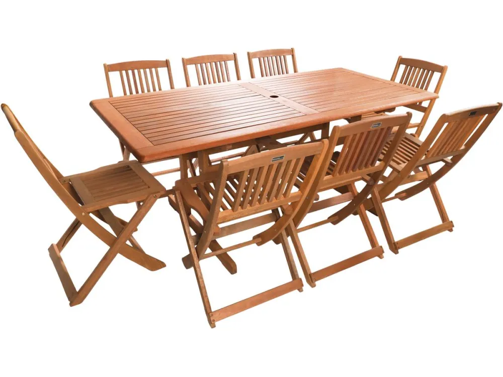 Comedor/salón de jardín en madera exótica hong kong - mesa plegable + 8 sil para Jardín y Terraza
