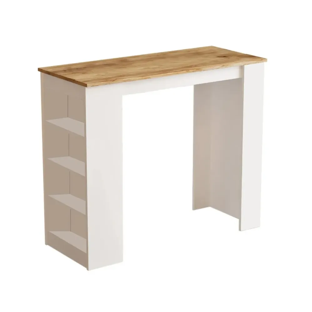 Mesa alta Yurupa estantes laterales blanco/natural 101x120x51 cm Resistente las Manchas