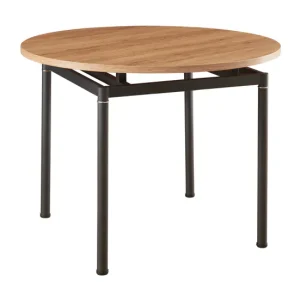 Mesa de Centro Mesa de comedor Hemnes redonda 4 personas acero MDF Ø 100x75 cm - Efecto roble Negro