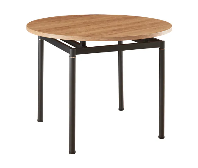 Mesa de Centro Mesa de comedor Hemnes redonda 4 personas acero MDF Ø 100x75 cm - Efecto roble Negro