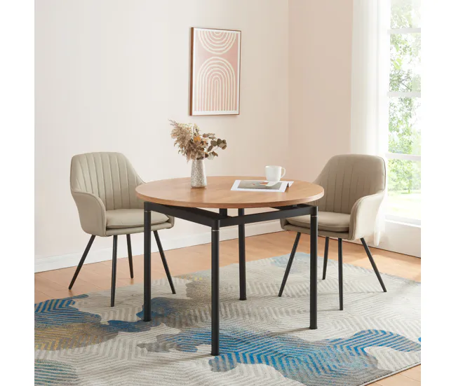 Mesa de Centro Mesa de comedor Hemnes redonda 4 personas acero MDF Ø 100x75 cm - Efecto roble Negro