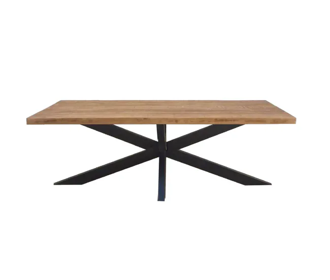Mesa de comedor 8/10 personas L200, madera maciza de mango y Spider con Vidrio Templado