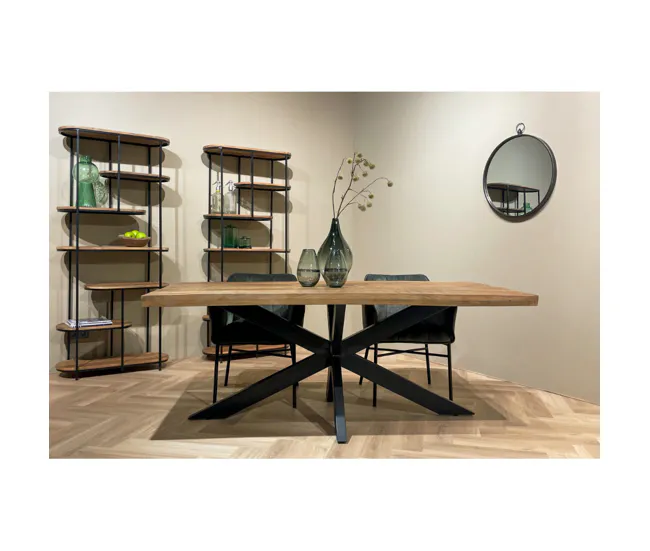 Mesa de comedor 8/10 personas L200, madera maciza de mango y Spider con Vidrio Templado