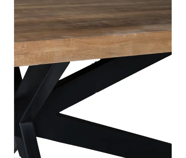 Mesa de comedor 8/10 personas L200, madera maciza de mango y Spider con Vidrio Templado