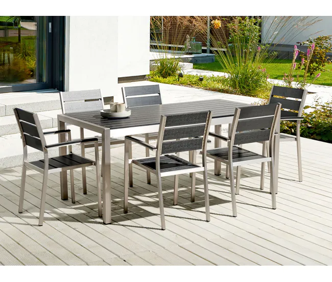 Mesa de comedor de acero negro/plateado 180 x 90 cm VERNIO