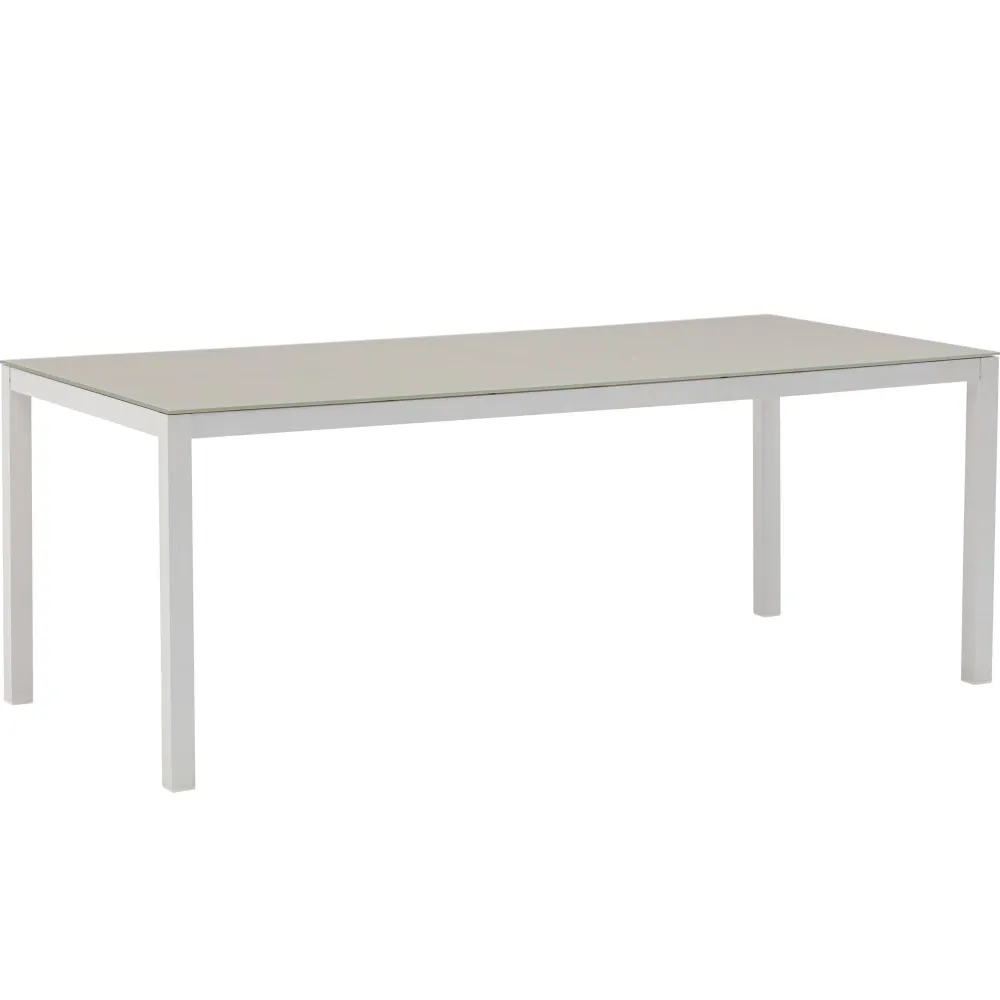 Mesa de comedor Adin 200*90 cm aluminio blanco cristal gris obvio