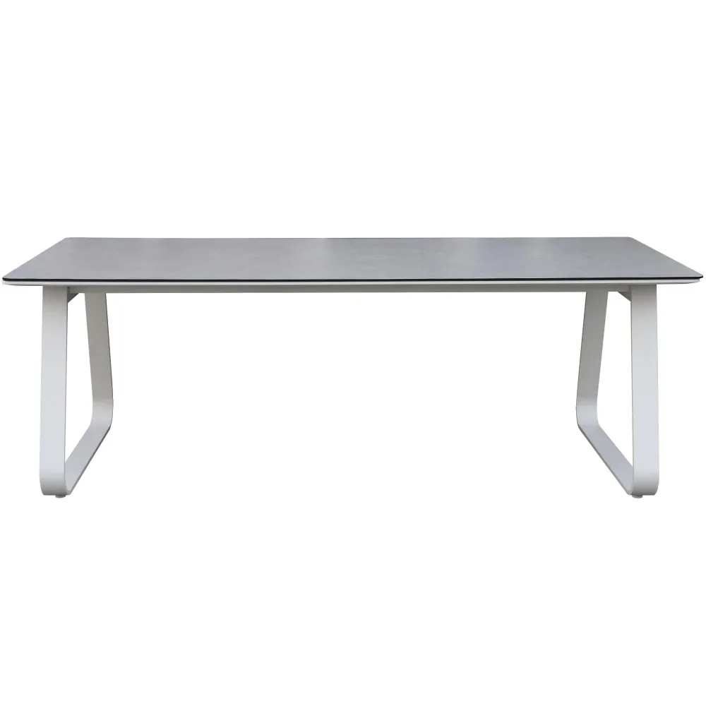 Mesa de comedor Babylon 220X100 cm aluminio blanco y cristal cerámico gris medio. con 4 Sillas Incluidas