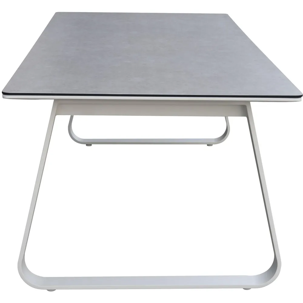 Mesa de comedor Babylon 220X100 cm aluminio blanco y cristal cerámico gris medio. con 4 Sillas Incluidas
